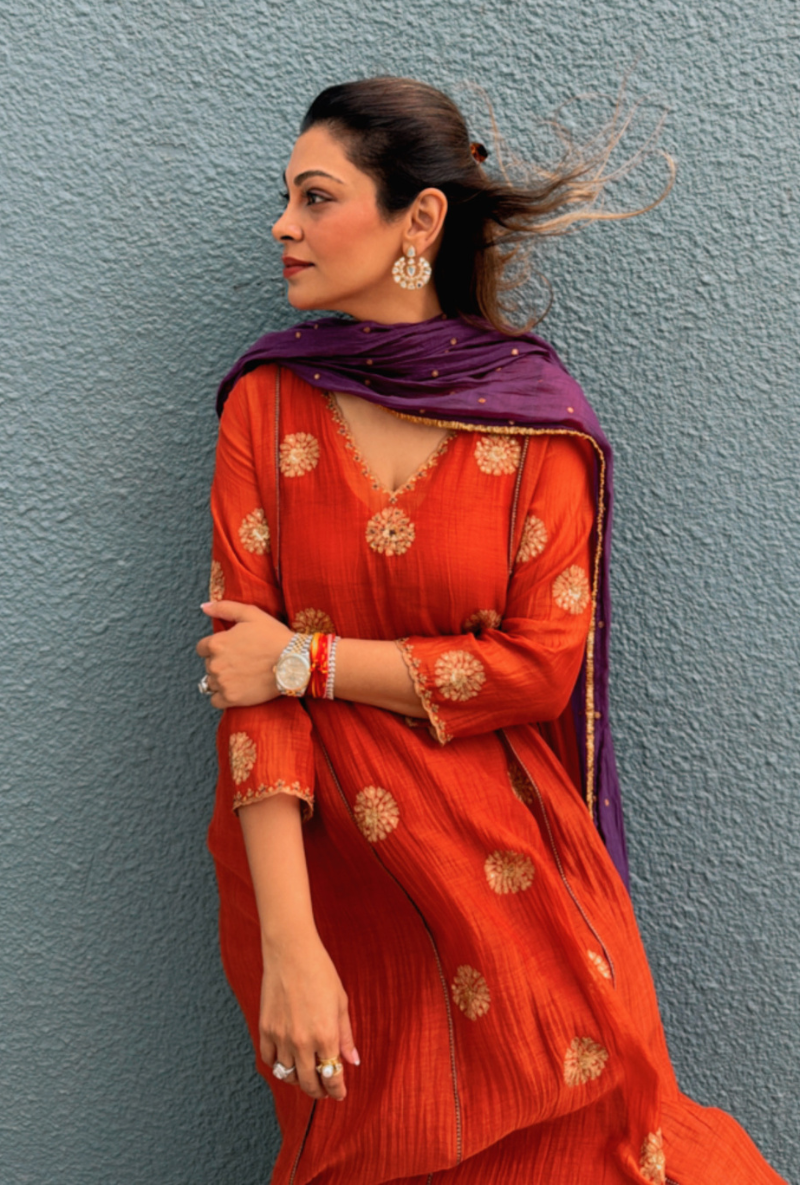 Meghna Nayyar in Rust Arka Motif Kurta Set