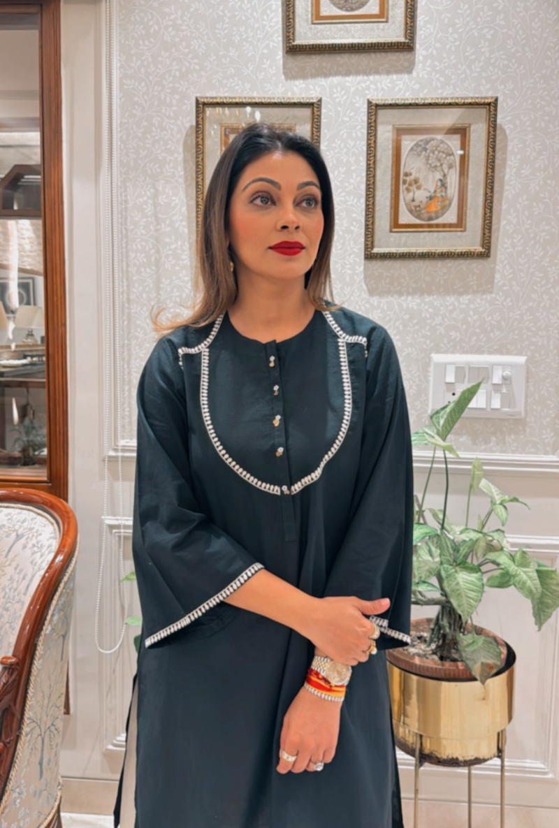 Meghna Nayyar in Black and White Noir Love Letters Kurta Set