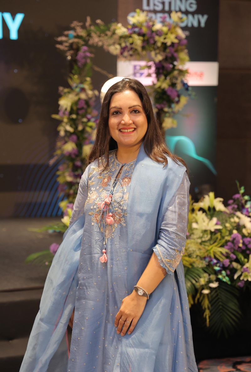 Madhuri Grover in French Blue Applique Layered Nazam Kurta Set