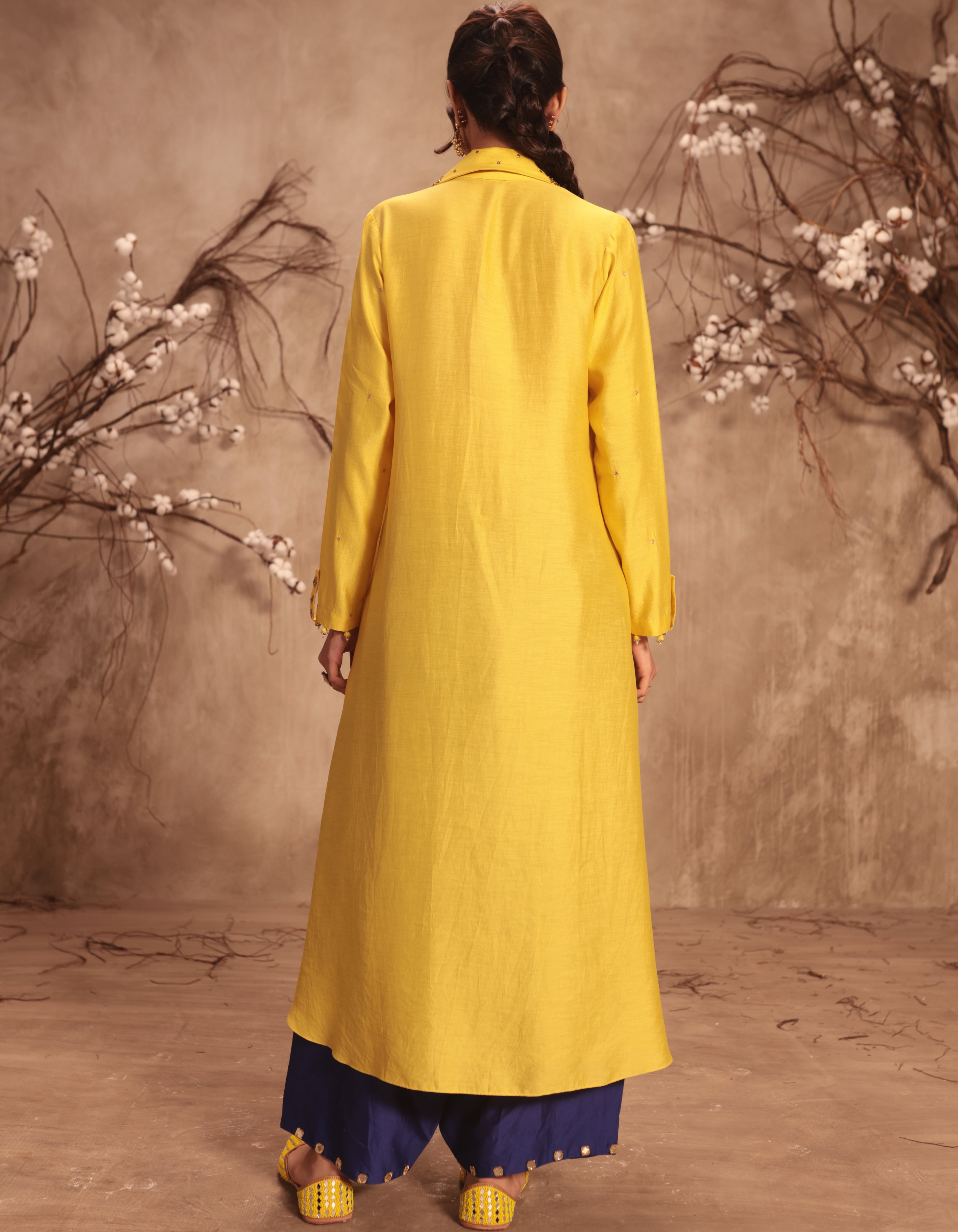 Yellow Heavy Collar Rani Kurta Set