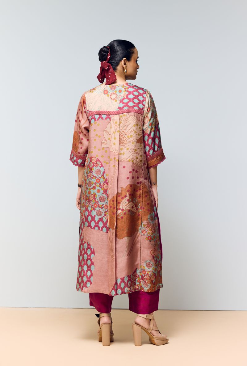 Magenta Pink Hand Printed Kaftan Sleeves Eden Co-Ord Set