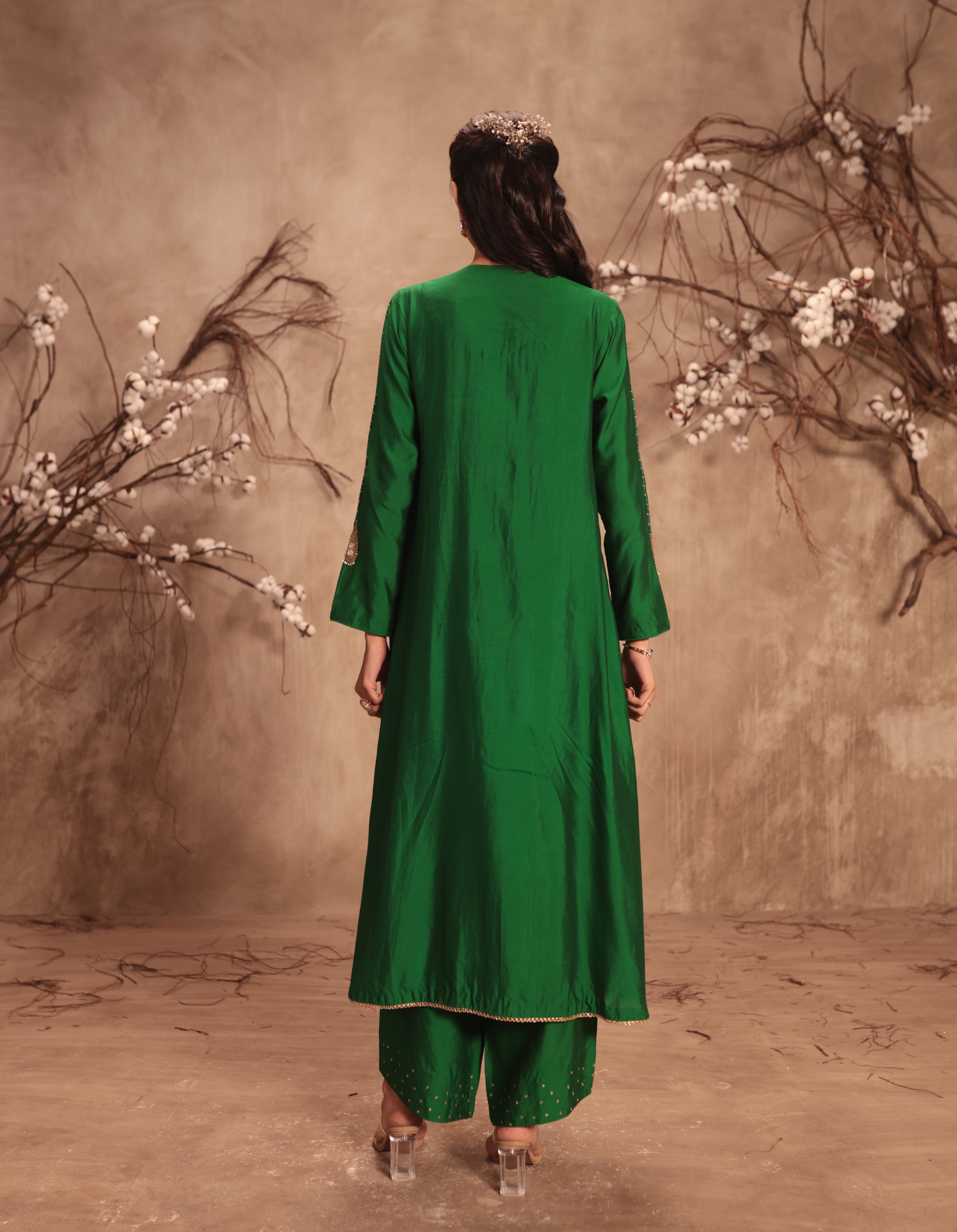 Green Frockstyle Rani Kurta Set