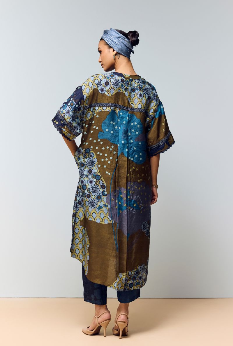 Midnight Blue Hand Printed Full Placket Eden Co-Ord Set