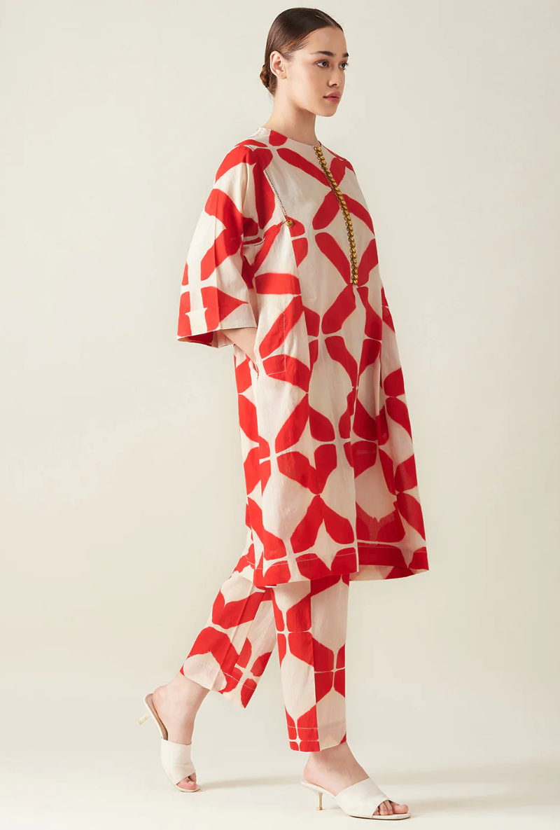 Meghna Nayyar in Red Clamp Dye Embroidered Love Letters Co-Ord Set