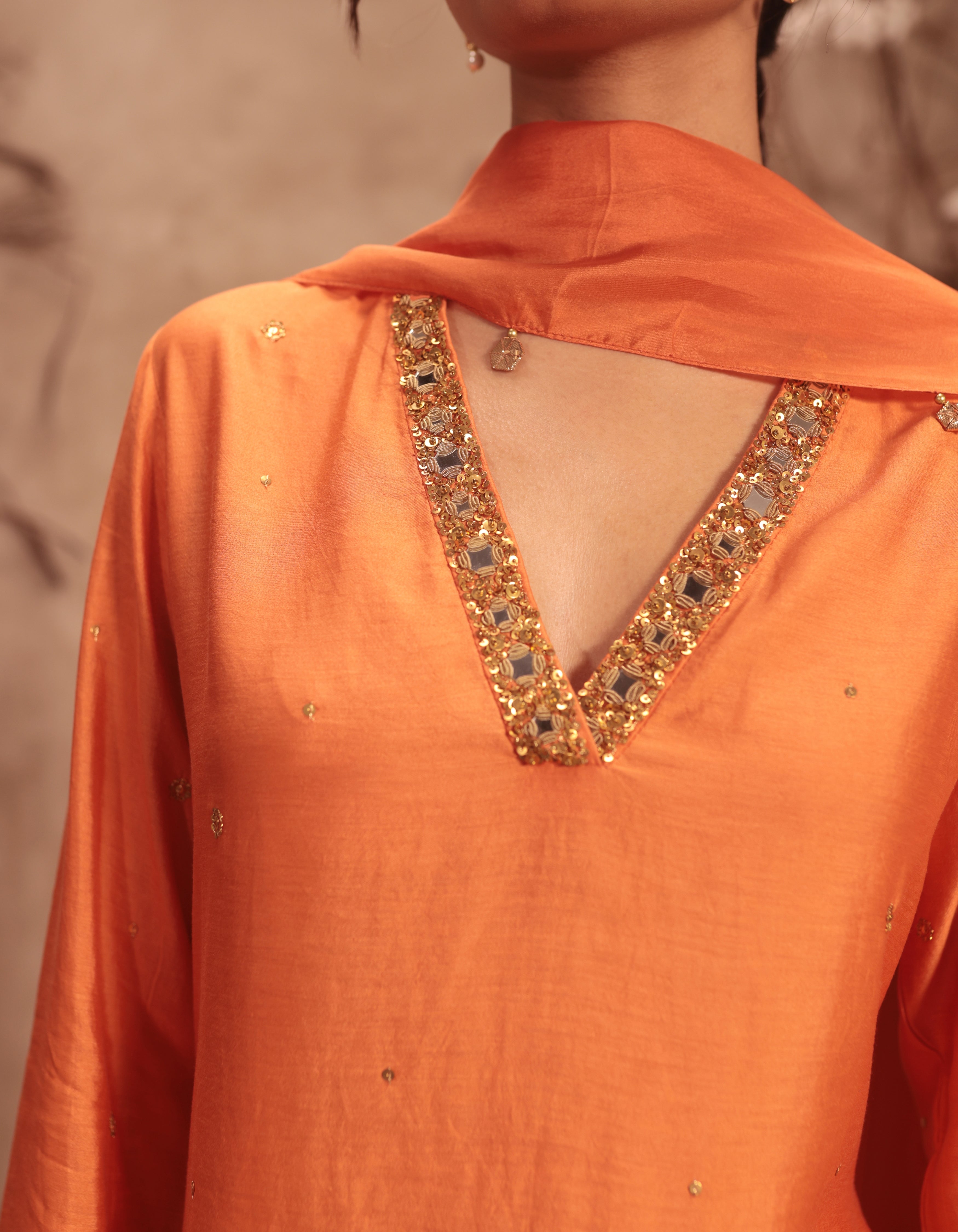 Orange Jaal Rani Kurta Set