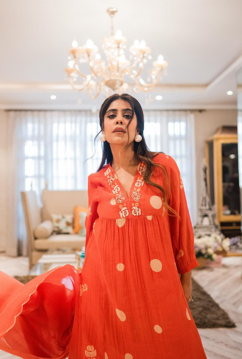 Mehal Kejriwal in Orange Polka  Hand Block Print Ruhi Kurta Set