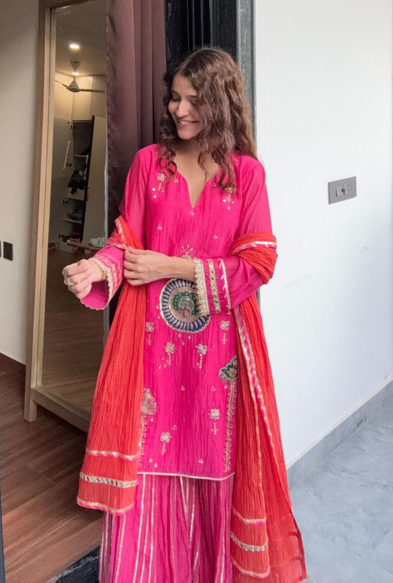 Varsha Rana in Pink Peacock Motif Morbagh Sharara Set