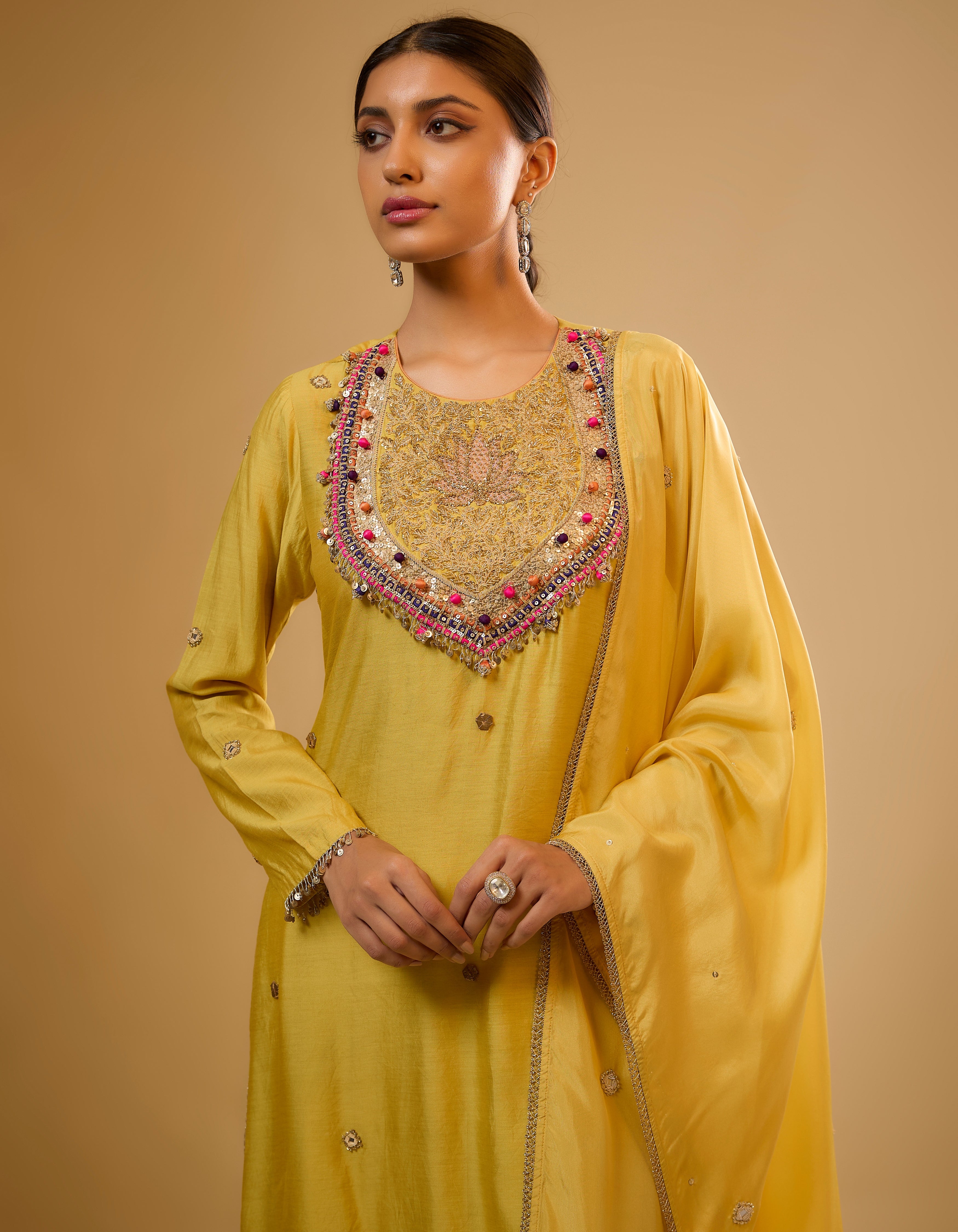 Yellow Lotus Yoke Rani Kurta Set
