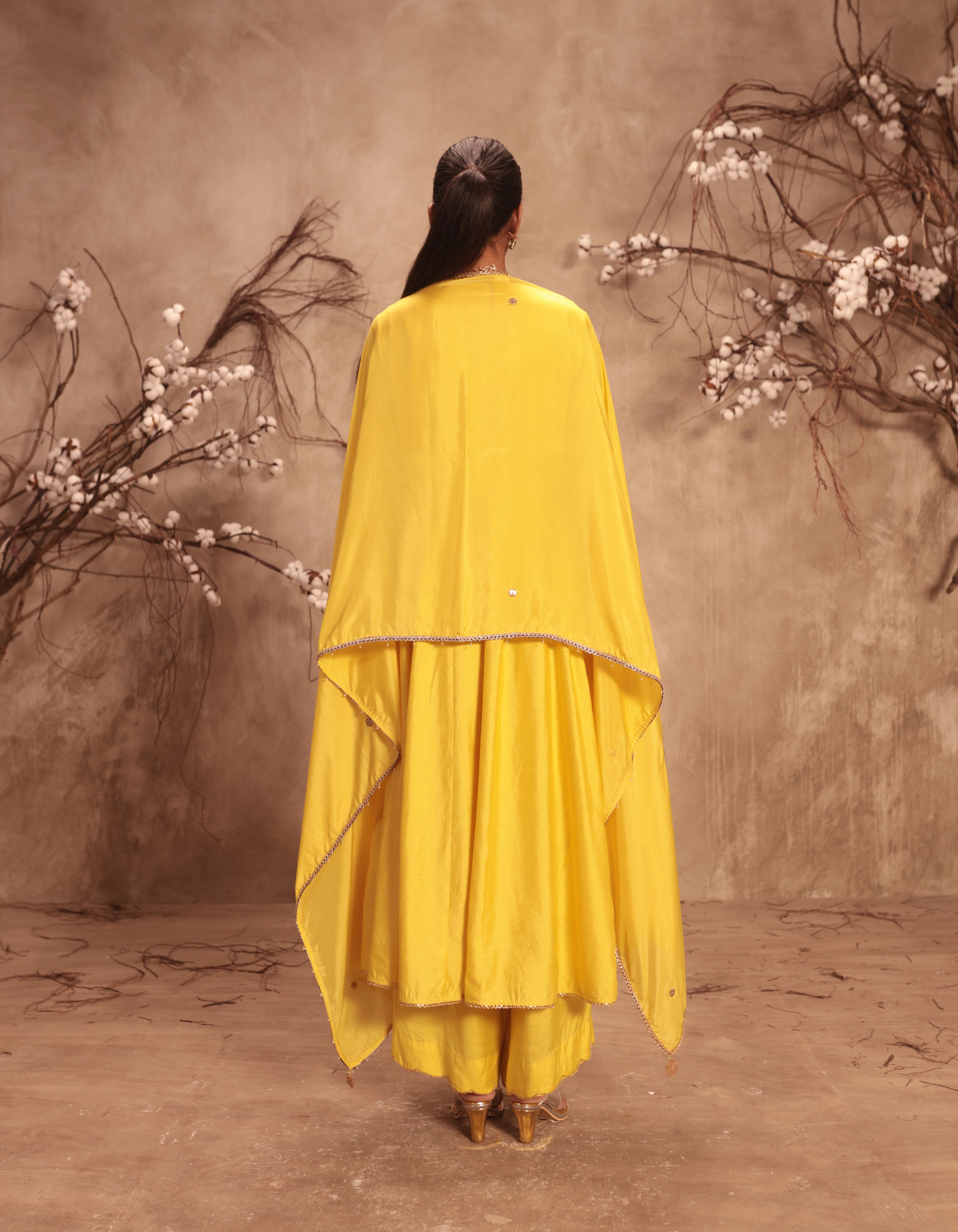 Yellow Multicolour Yoke Rani Anarkali Set