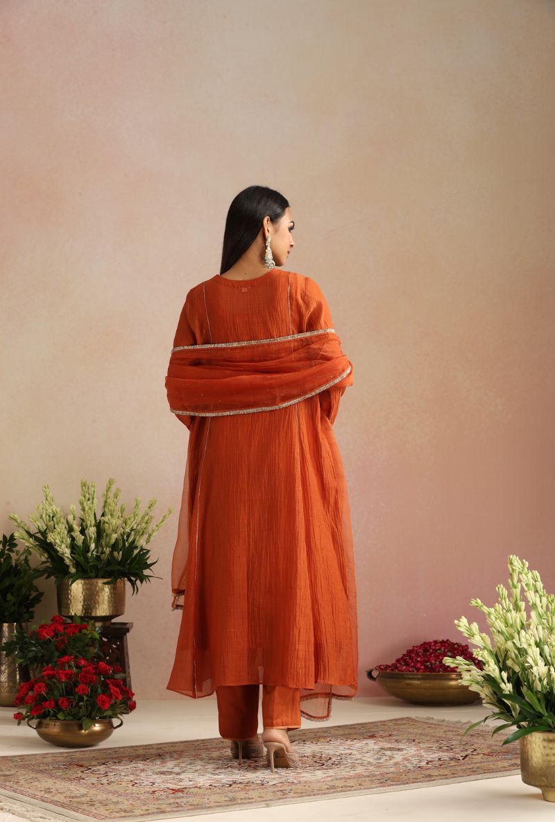 Burnt Orange Cheeta Work Itrh Kurta Set