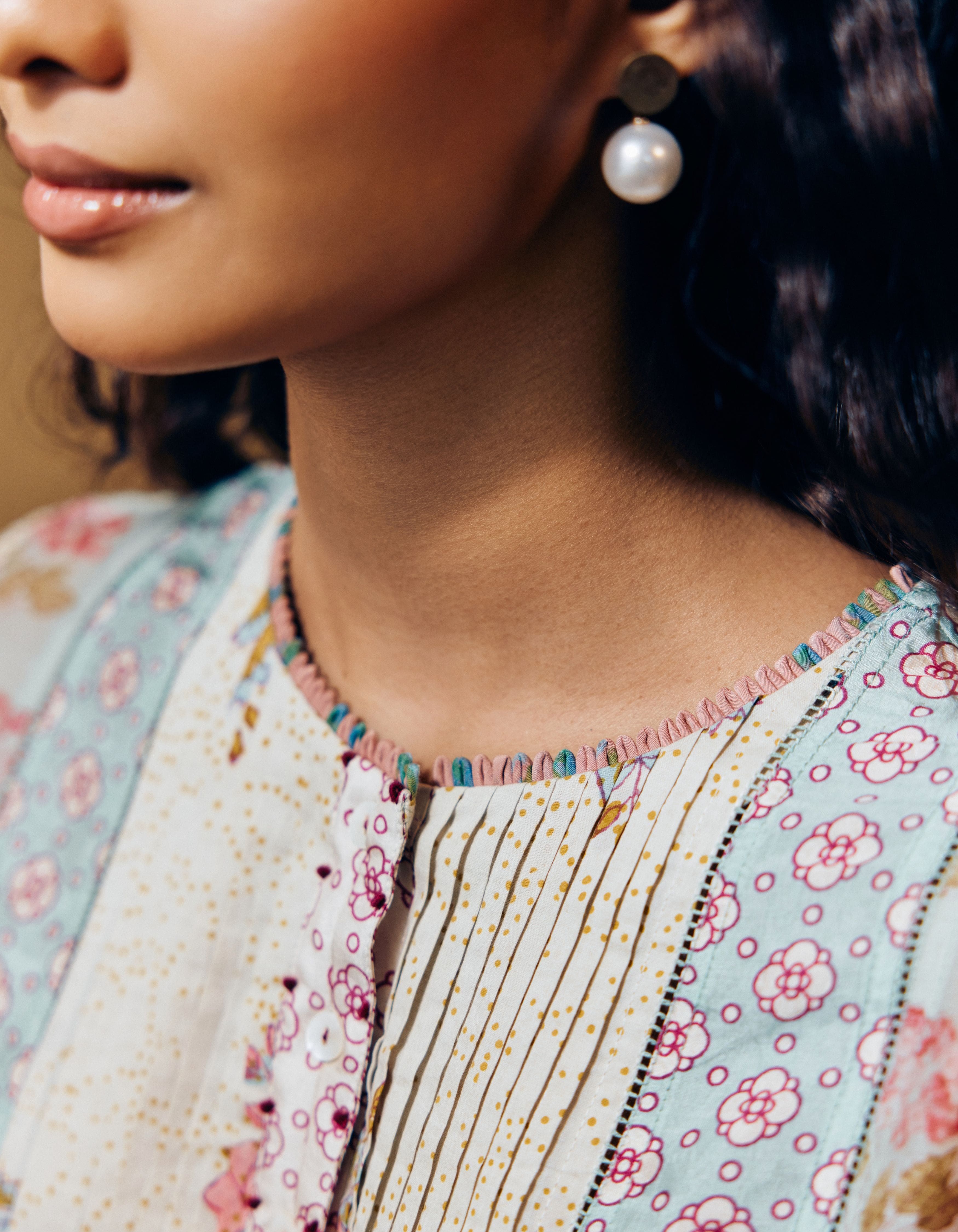 Powder Blue Hand Block Printed Multi Panel Mia Kurta Set