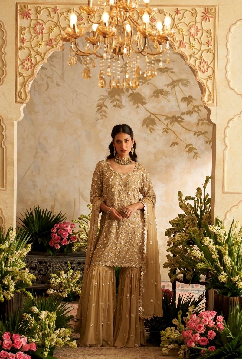 Beige Embroidered Rumi Gharara Set