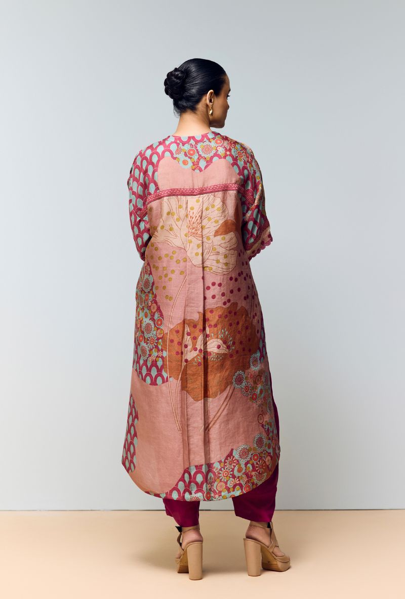 Magenta Pink Hand Printed Mandarin Collar Eden Co-ord Set