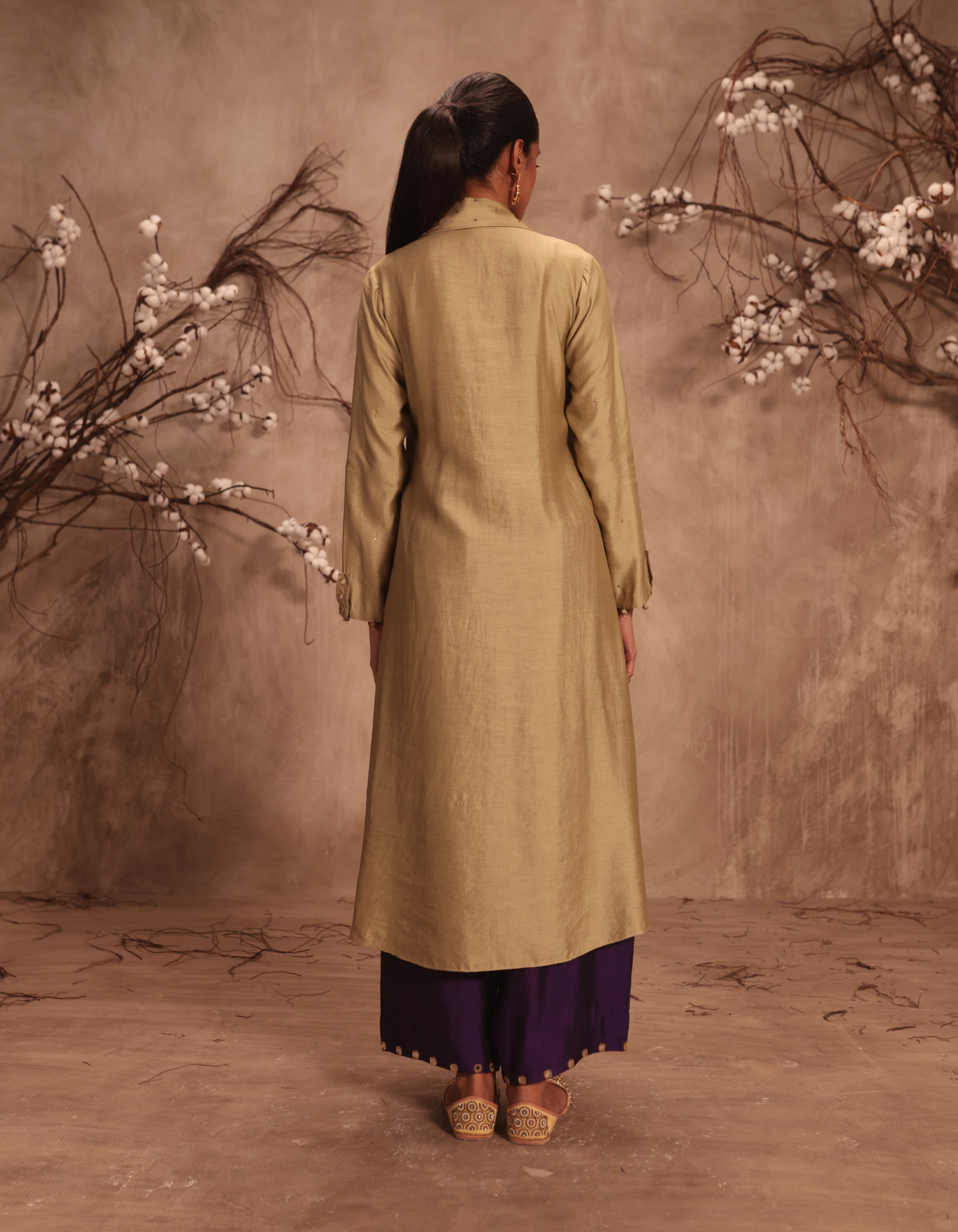 Light Green Heavy Collar Rani Kurta Set