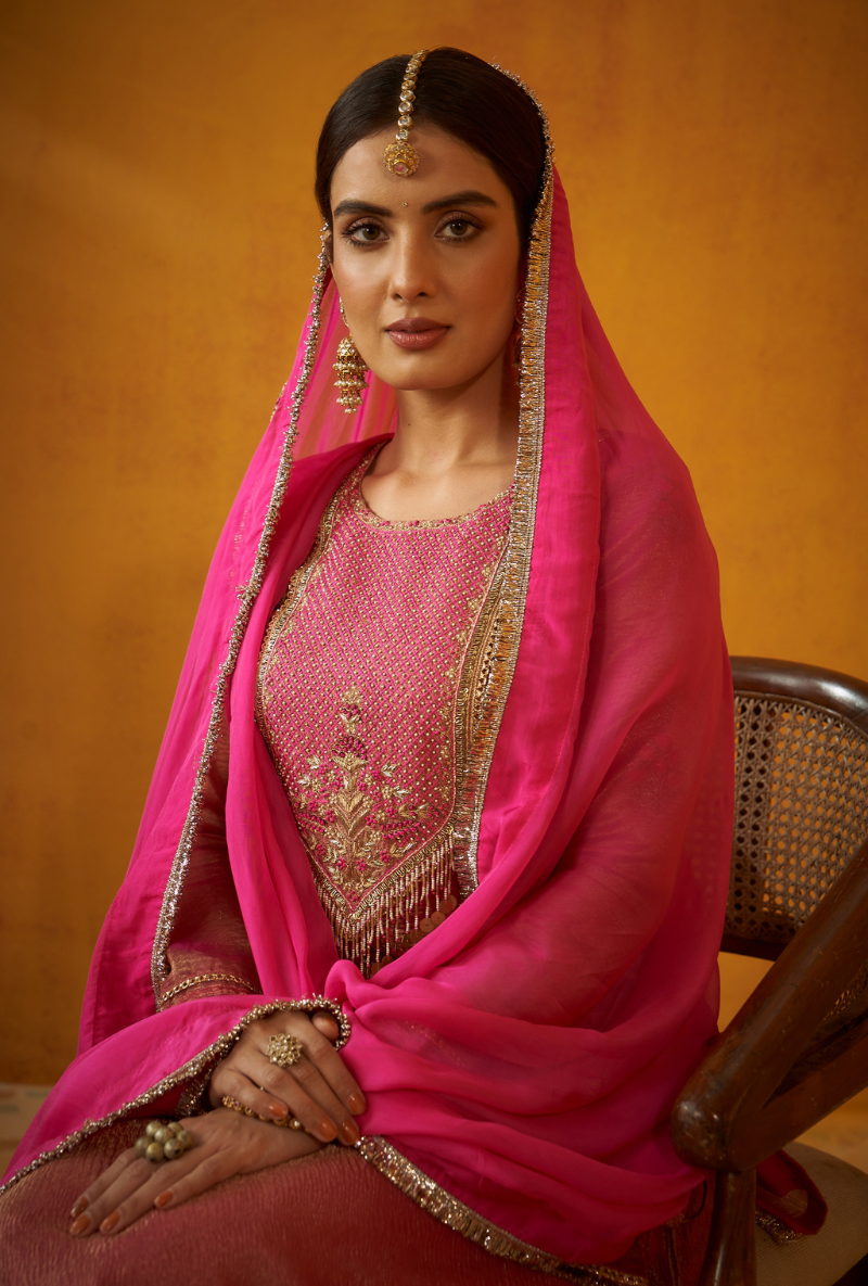 Pink Banarasi Tissue Kainaat Lehenga Set