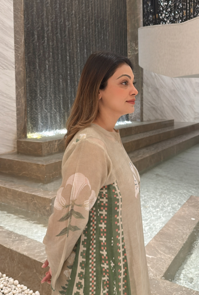 Meghna Nayyar in Beige Printed Dahlia Co-ord set