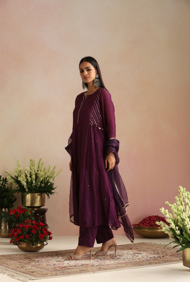 Purple Side Kali Itrh Kurta Set