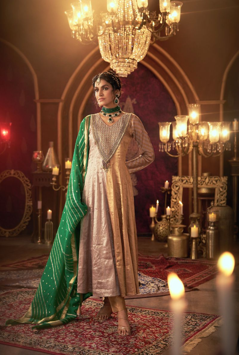 Metallic Hand Embroidered Yoke Kainaat 2.0 Anarkali Set