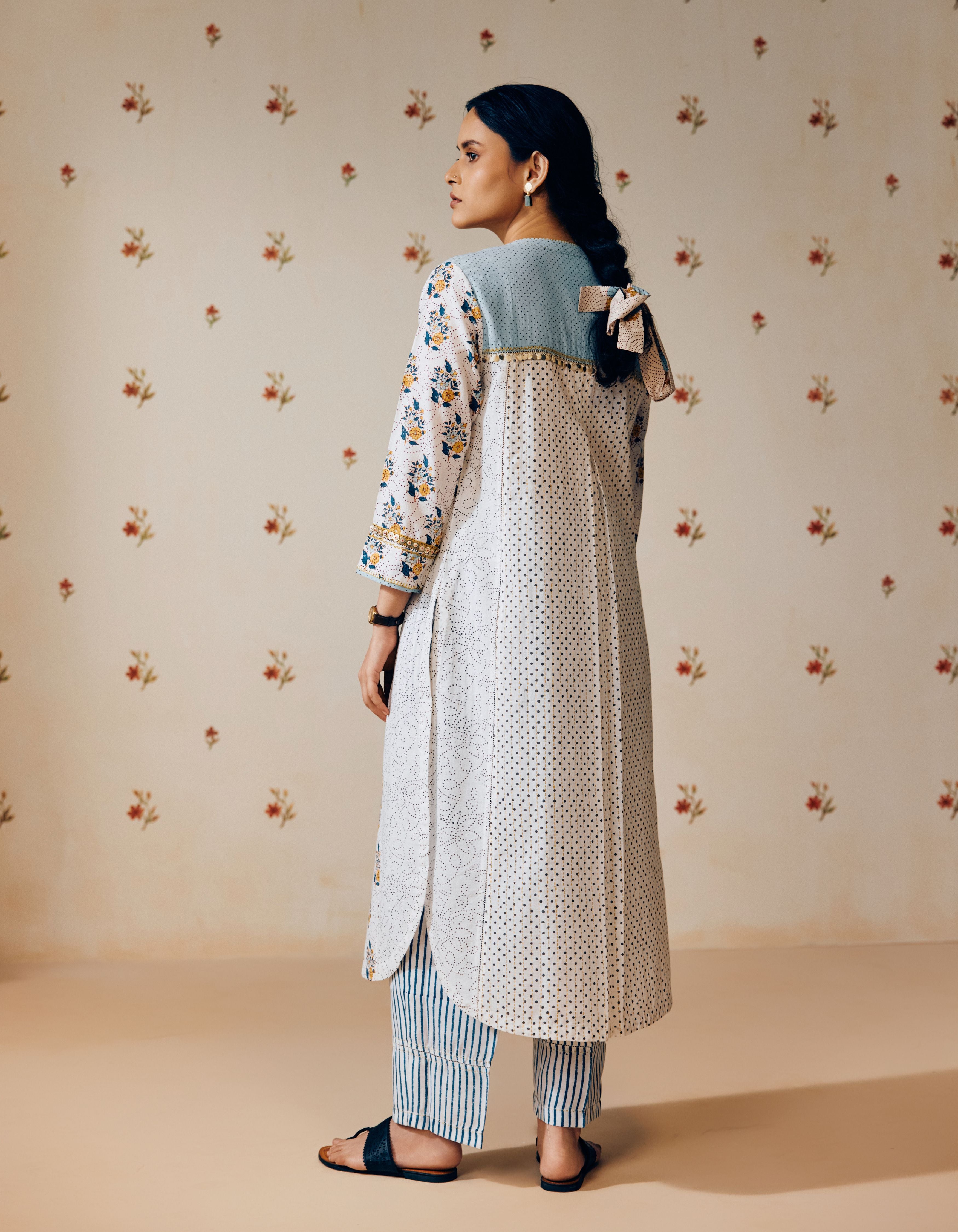 Off-White Flower Bunch Hand Block Print Mia Kurta Set
