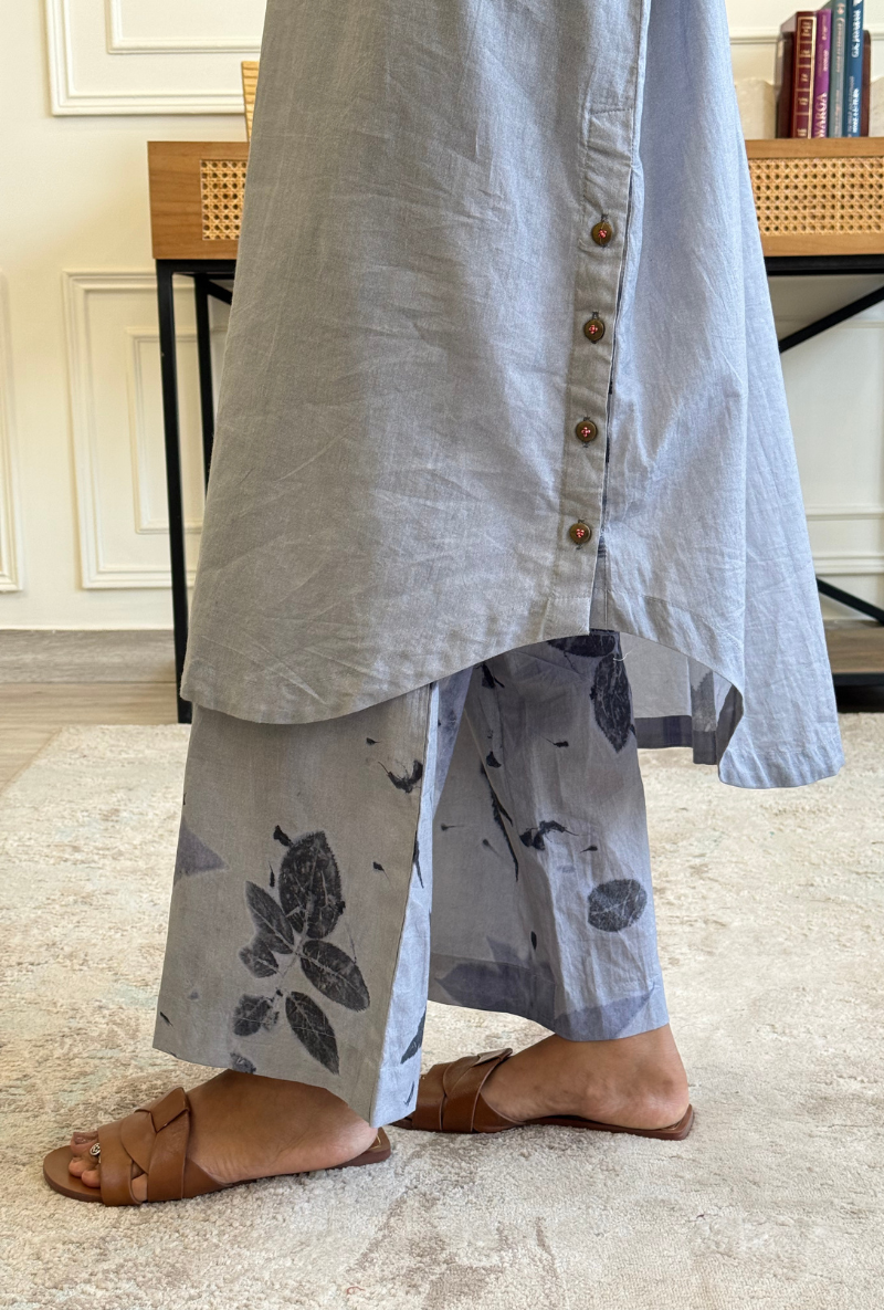 Jyoti Verma in English Blue Eco Print Long Shirt Co-ord Set