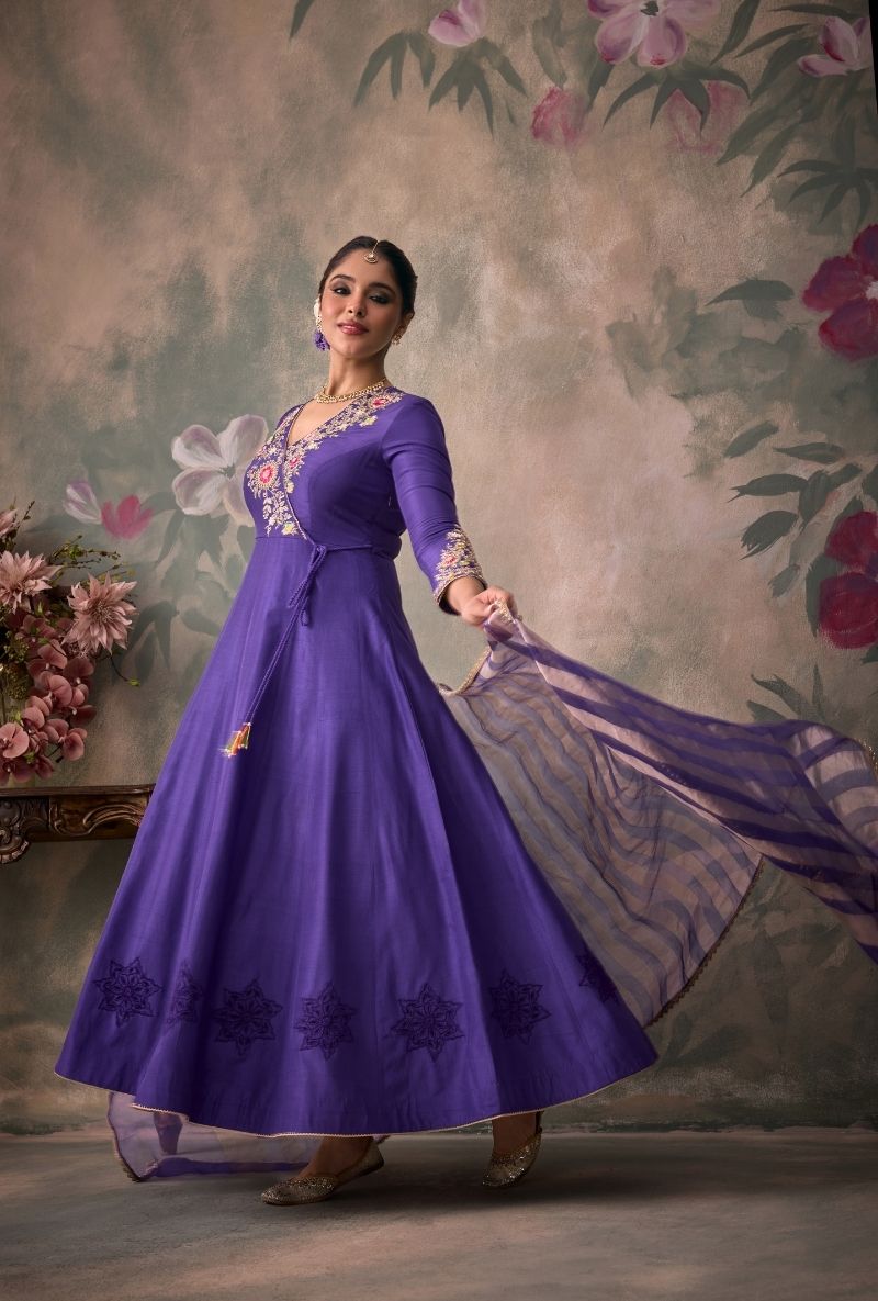 Purple Overlap Embroidered Yoke Jalsa Anarkali Set