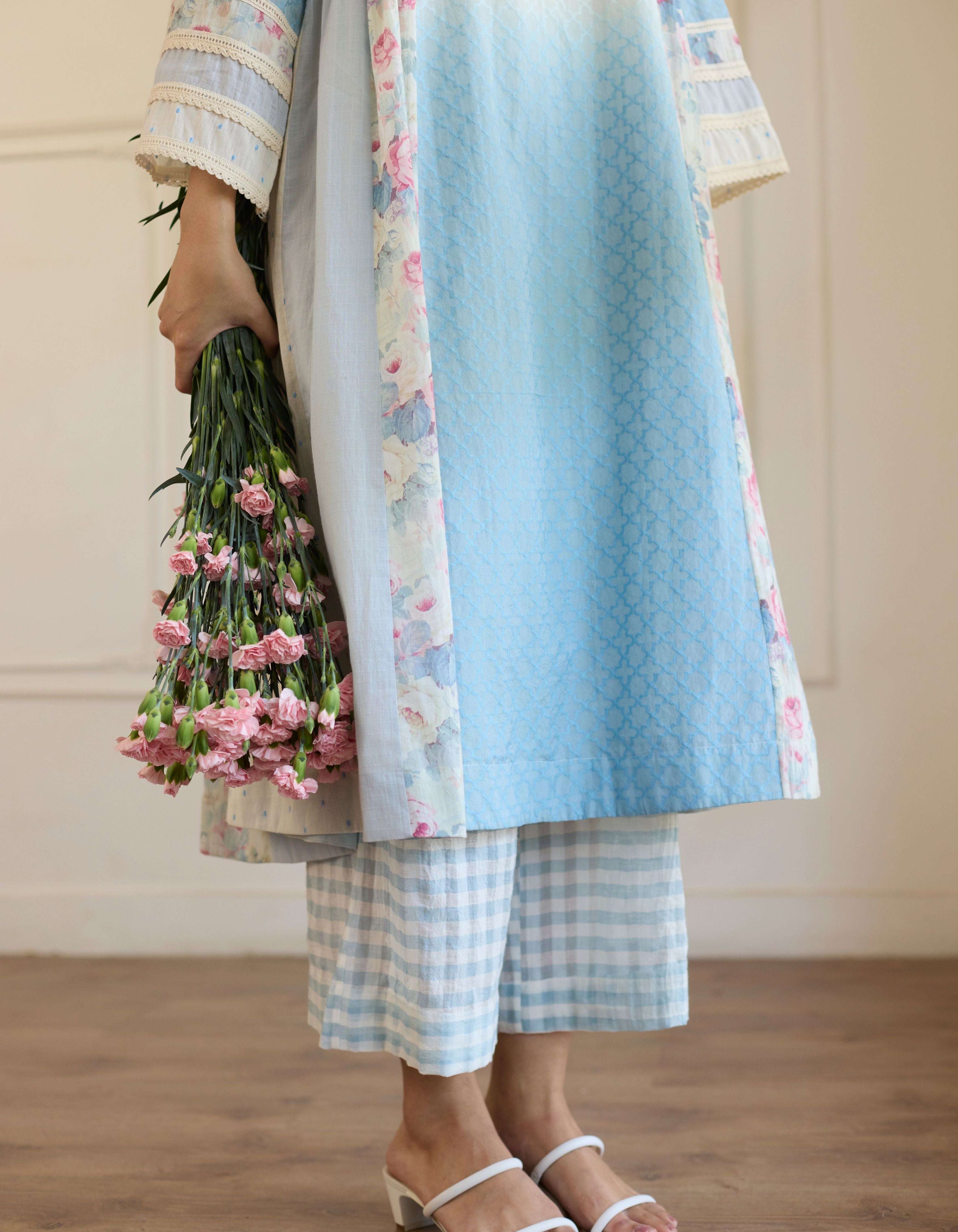 Blue Ombre Side Pleat Panel Amelia Kurta Set