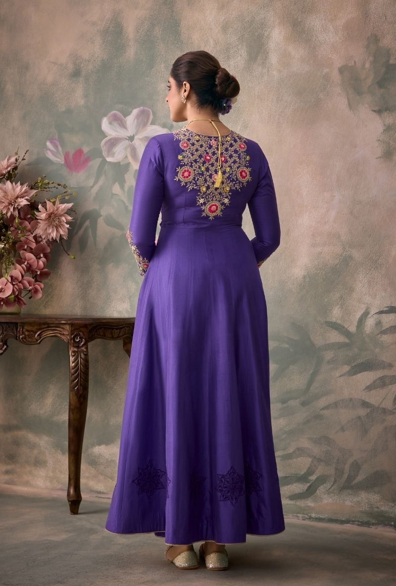 Purple Overlap Embroidered Yoke Jalsa Anarkali Set