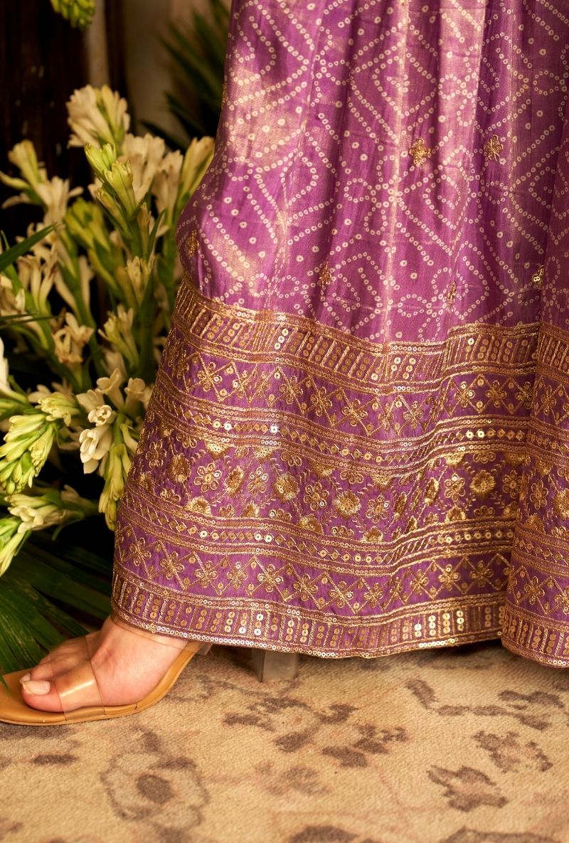 Purple Bandhini Rumi Gharara Set