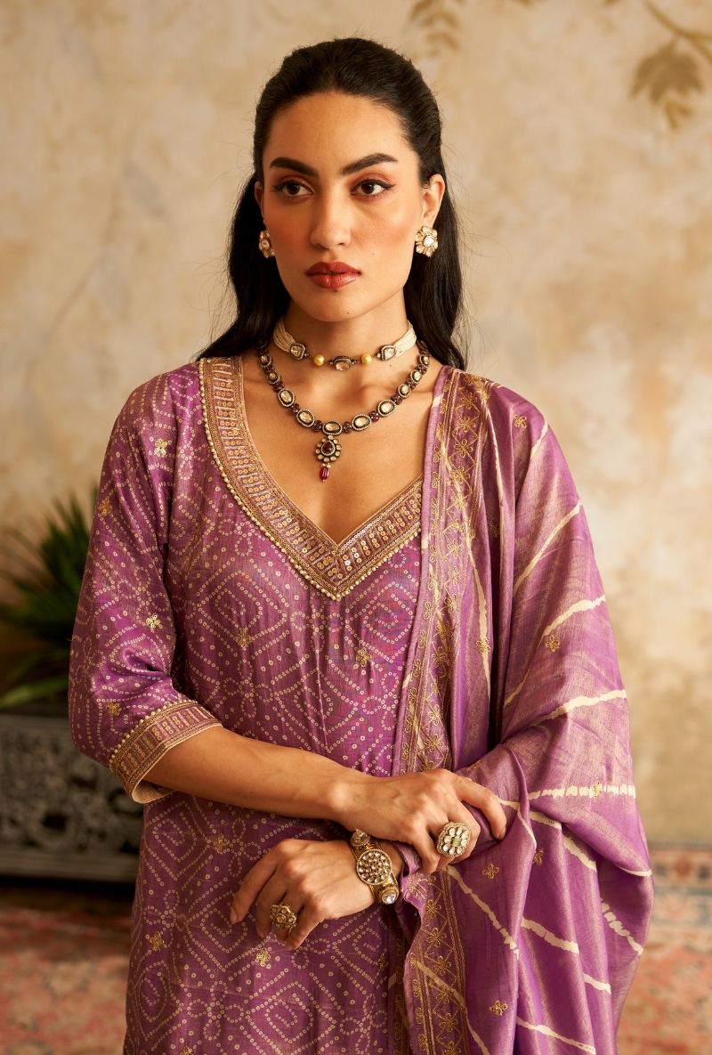 Purple Bandhini Rumi Gharara Set