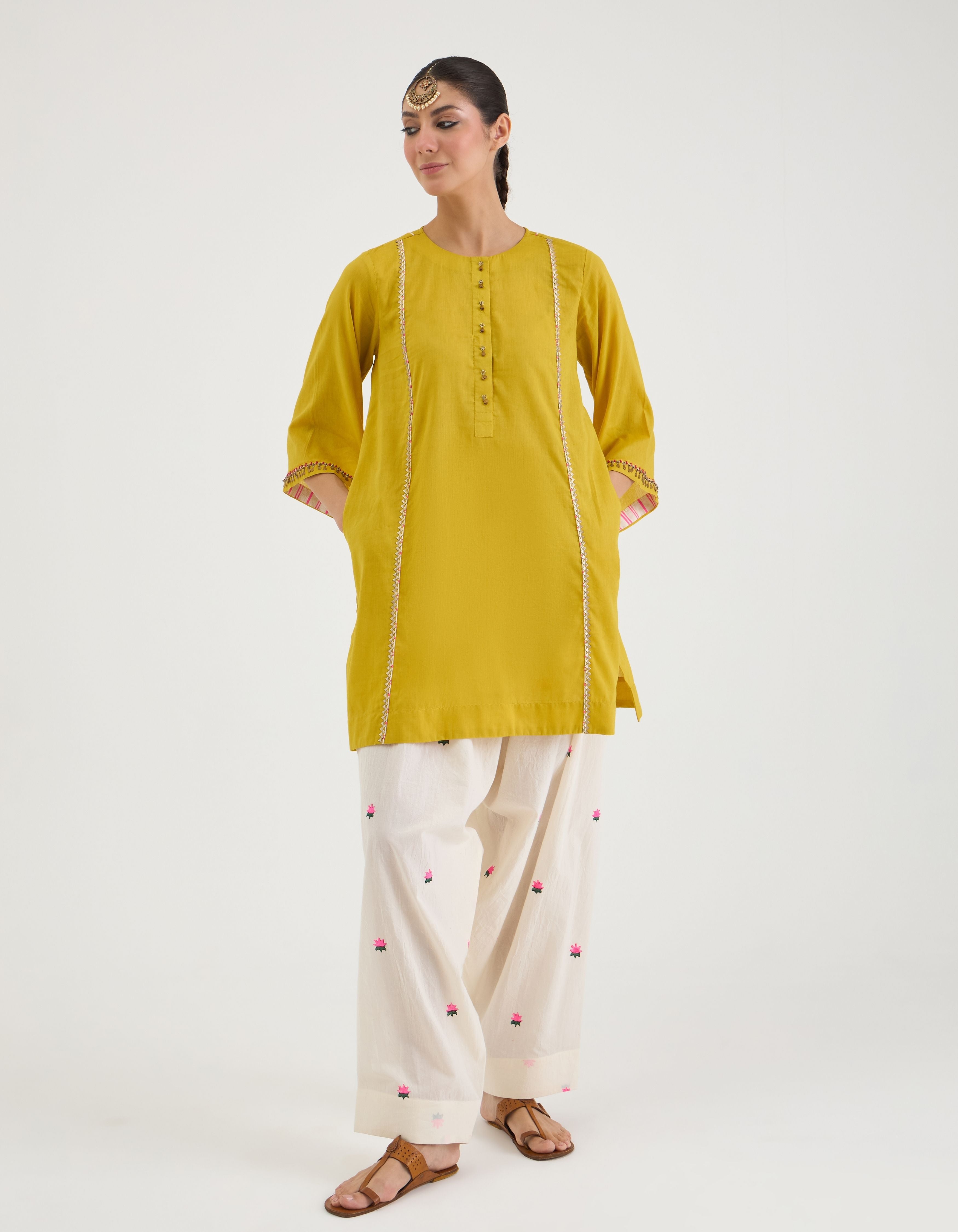 Mustard V-Neck Short Sukhi Kurta Set