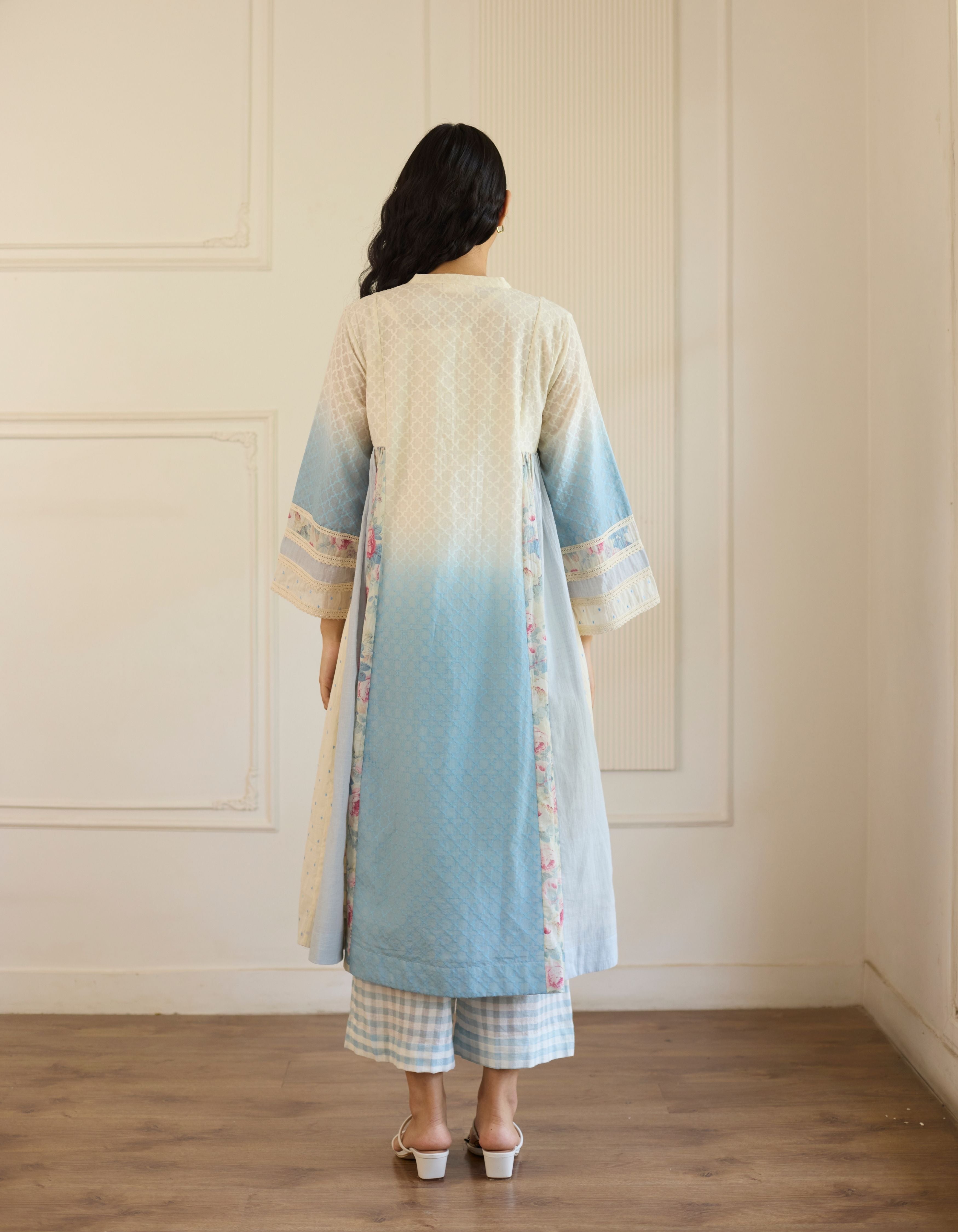 Blue Ombre Side Pleat Panel Amelia Kurta Set