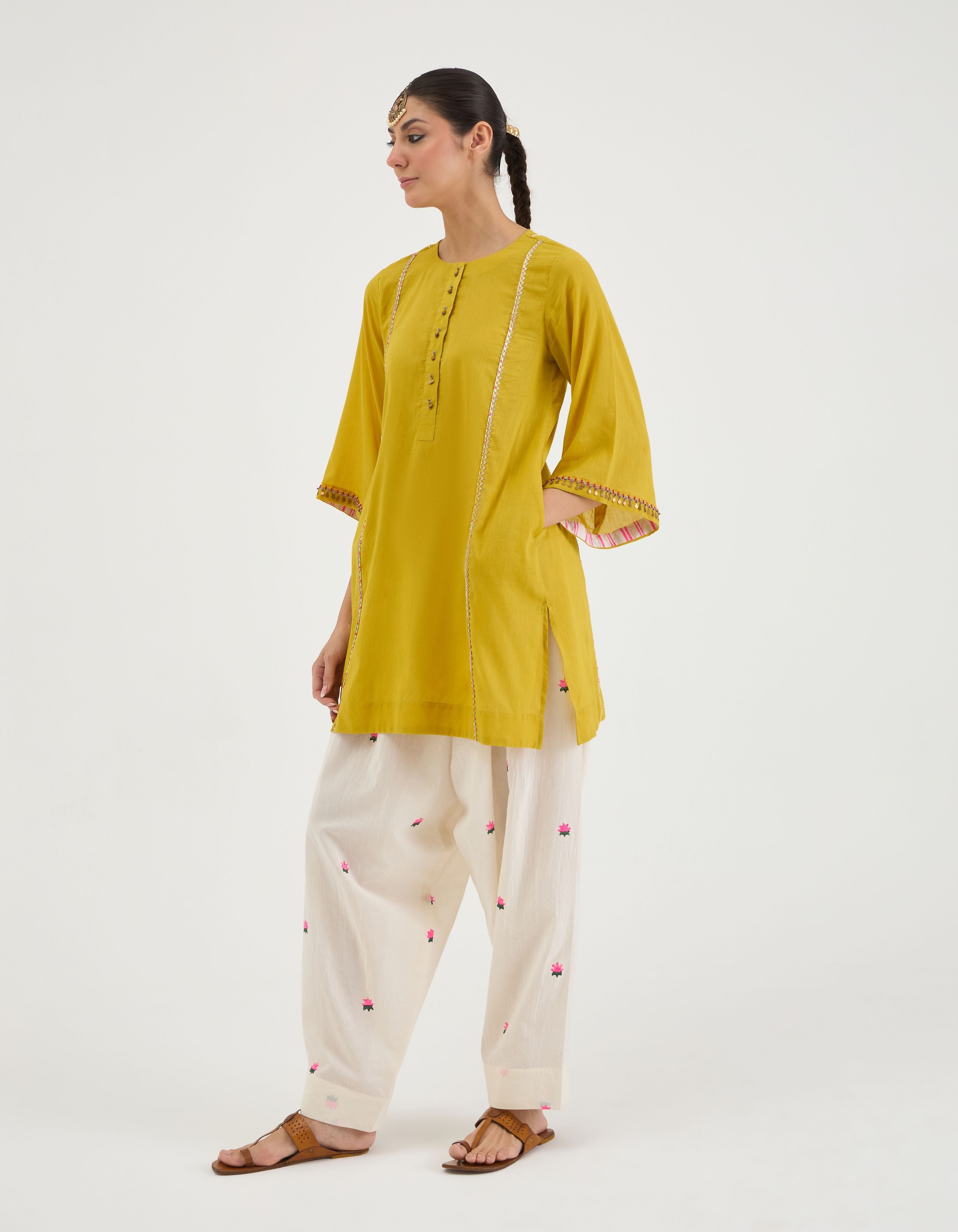 Mustard V-Neck Short Sukhi Kurta Set