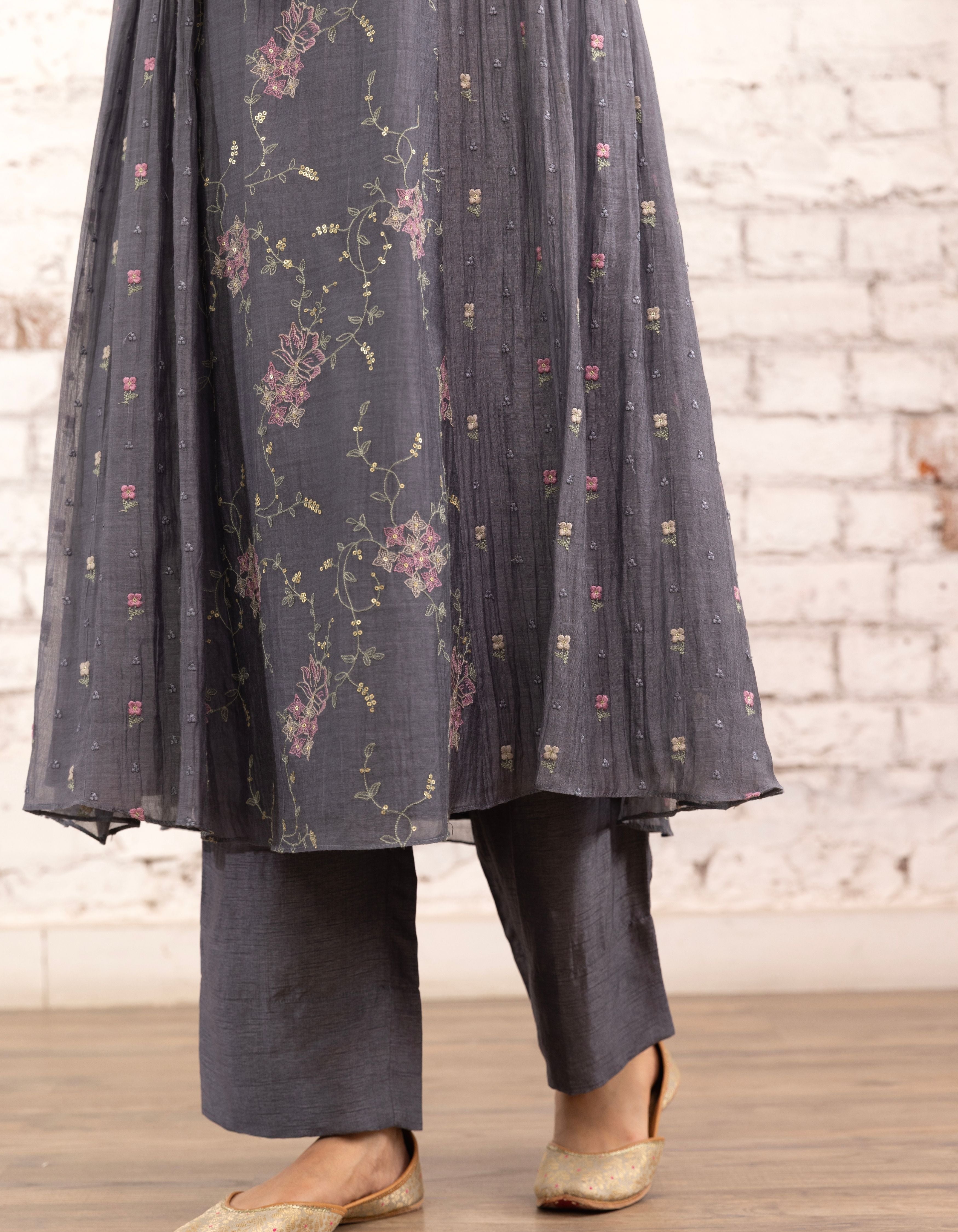English Blue Side Gather Noor Kurta Set