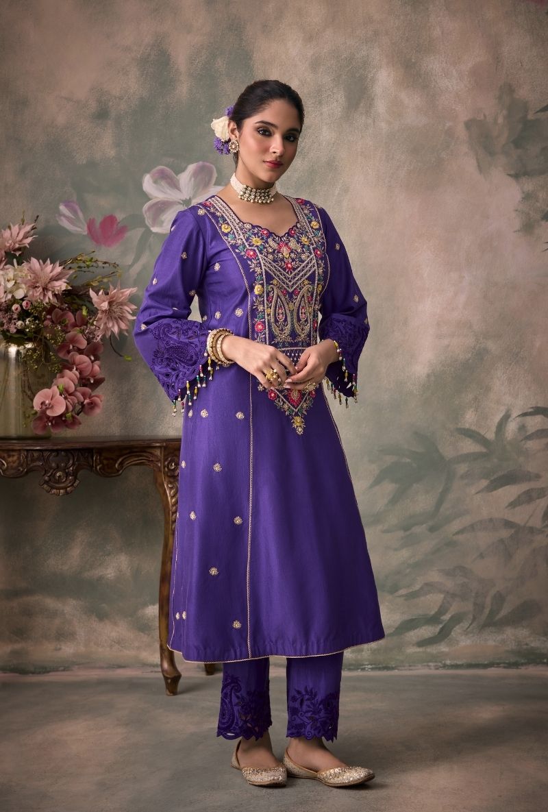 Purple Embroidered Heavy Yoke Jalsa Kurta Set