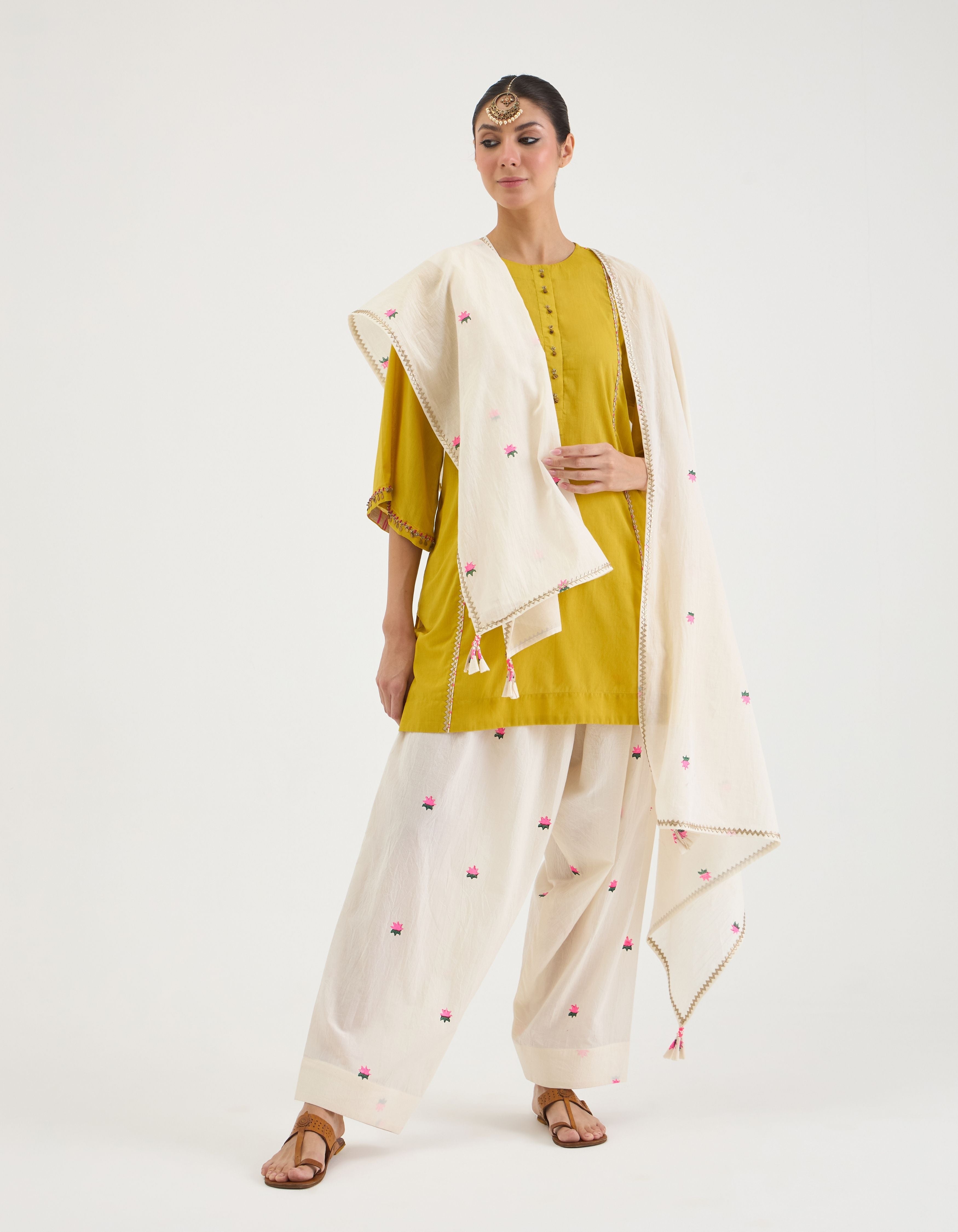 Mustard V-Neck Short Sukhi Kurta Set