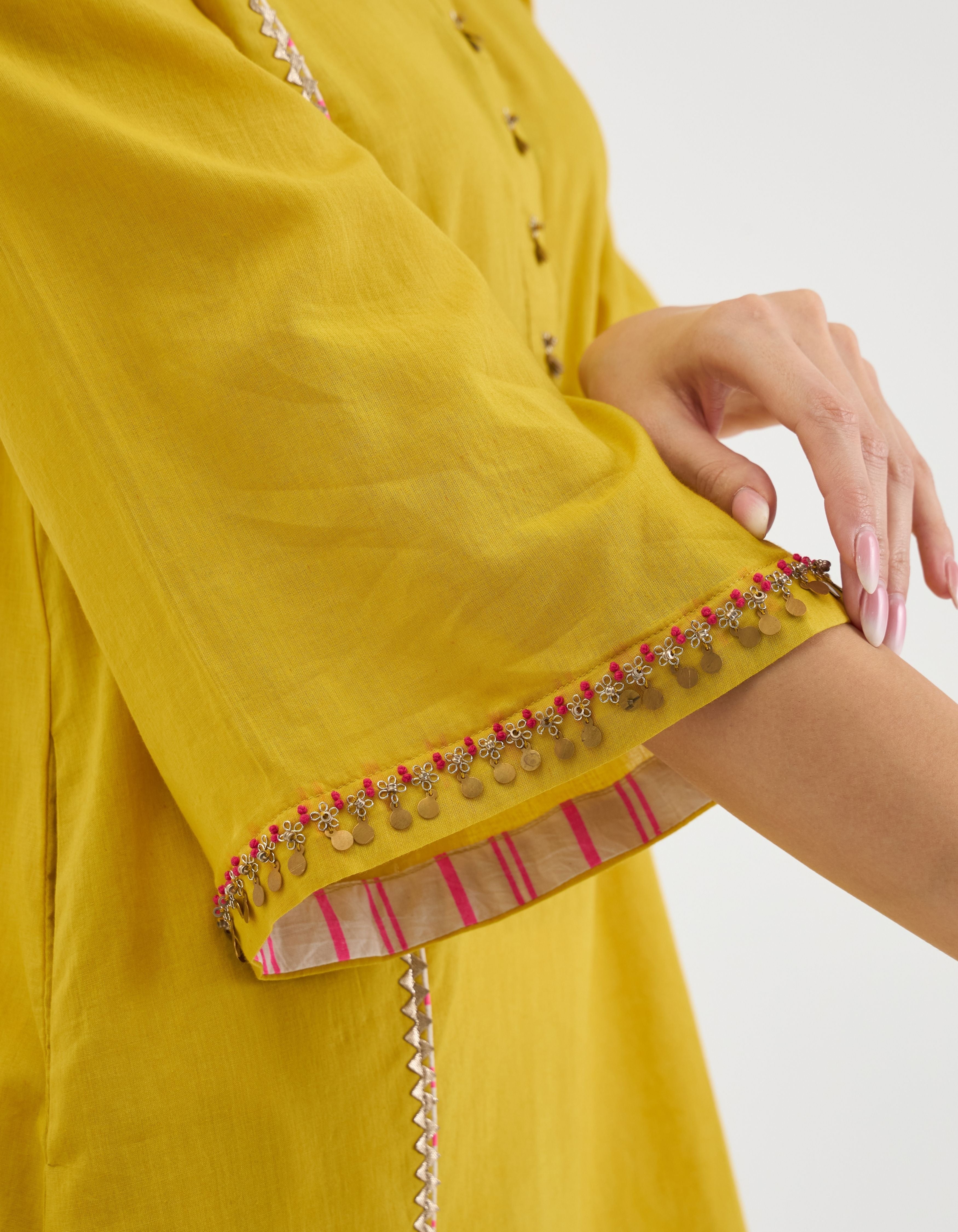 Mustard V-Neck Short Sukhi Kurta Set