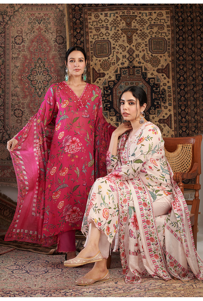 Ivory Floral Print Aalam Kurta Set