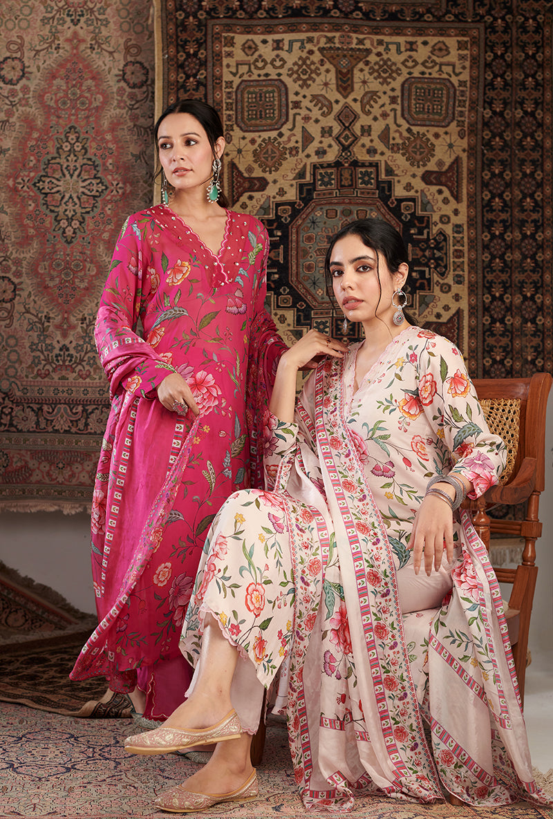 Ivory Floral Print Aalam Kurta Set