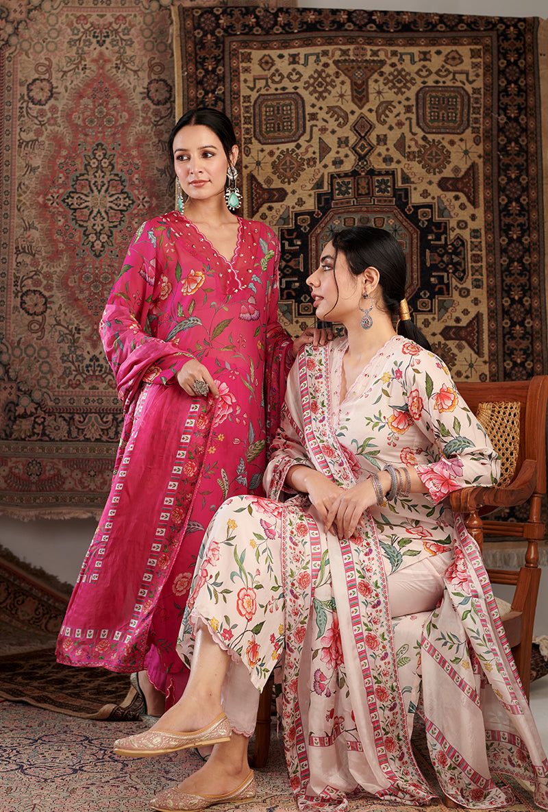 Ivory Floral Print Aalam Kurta Set