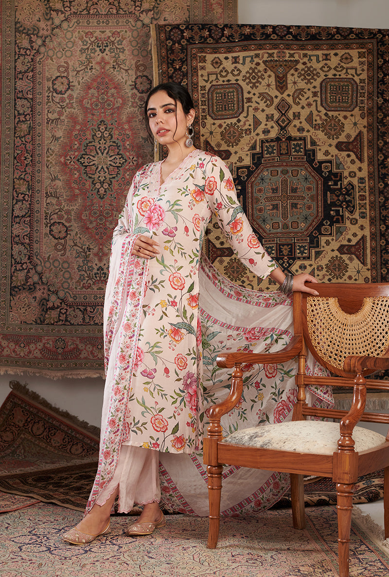 Ivory Floral Print Aalam Kurta Set