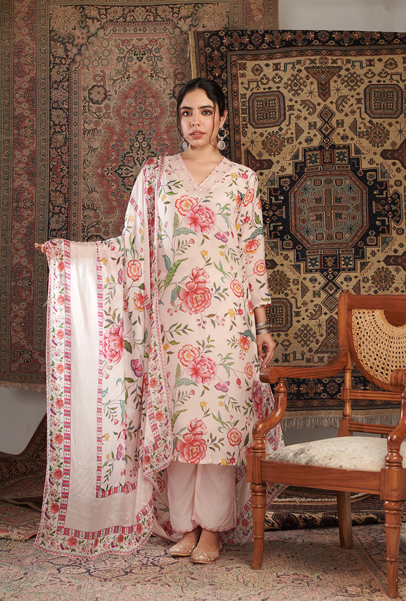 Ivory Floral Print Aalam Kurta Set
