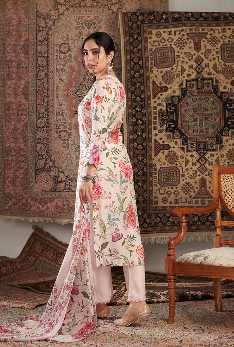 Ivory Floral Print Aalam Kurta Set