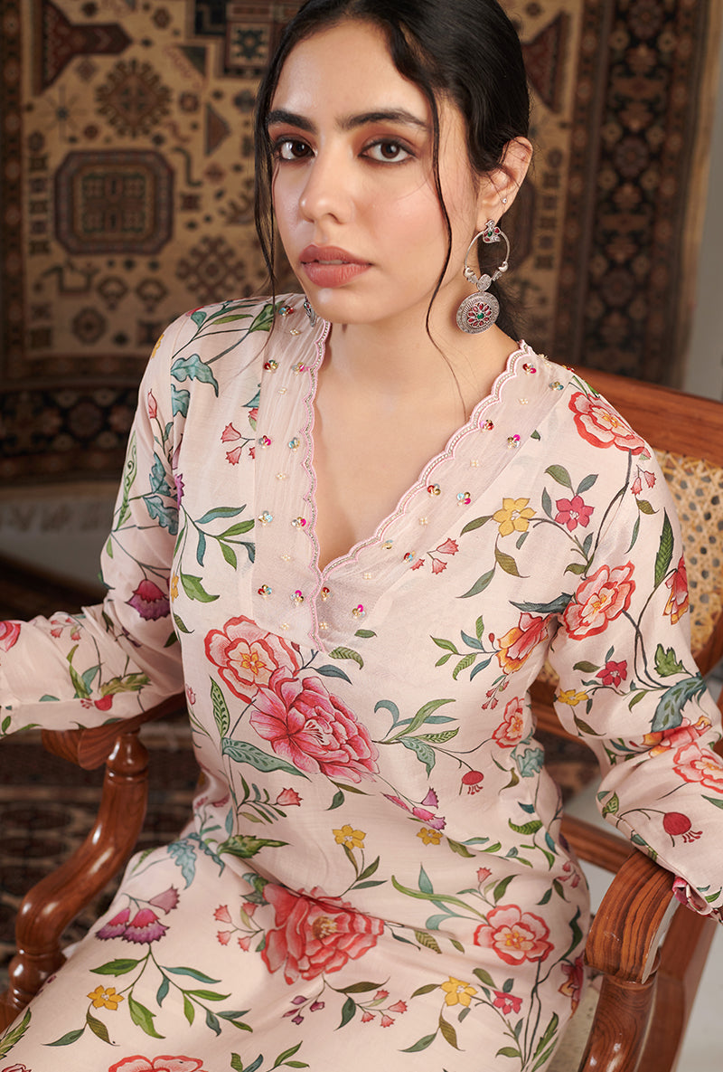 Ivory Floral Print Aalam Kurta Set