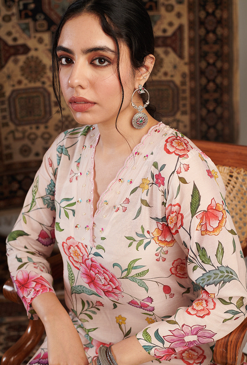 Ivory Floral Print Aalam Kurta Set