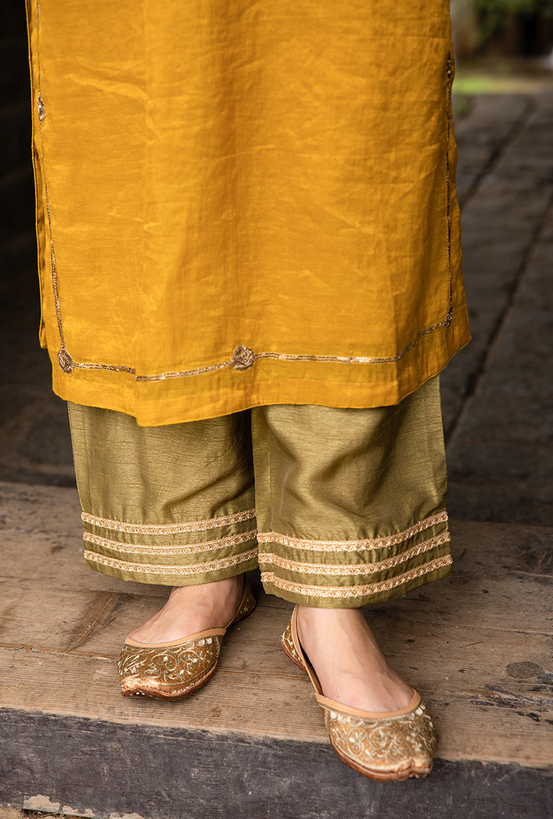 Mustard Single Palm Motif Surmayi Kurta Set
