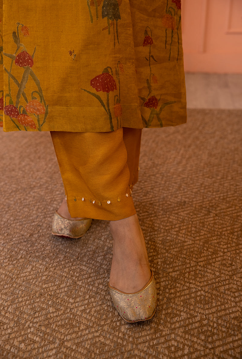 Mustard Yellow High Collar Sia Kurta Set