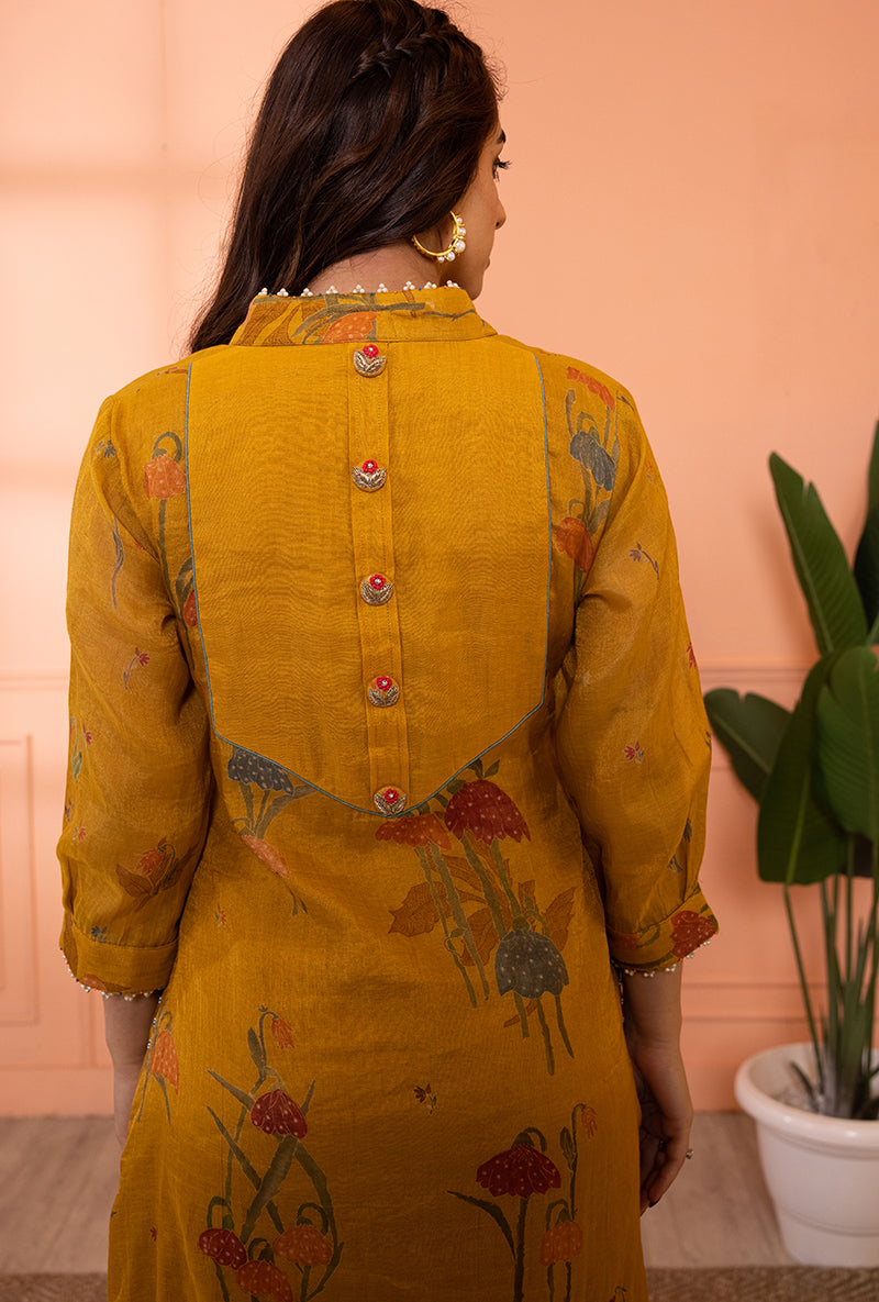 Mustard Yellow High Collar Sia Kurta Set