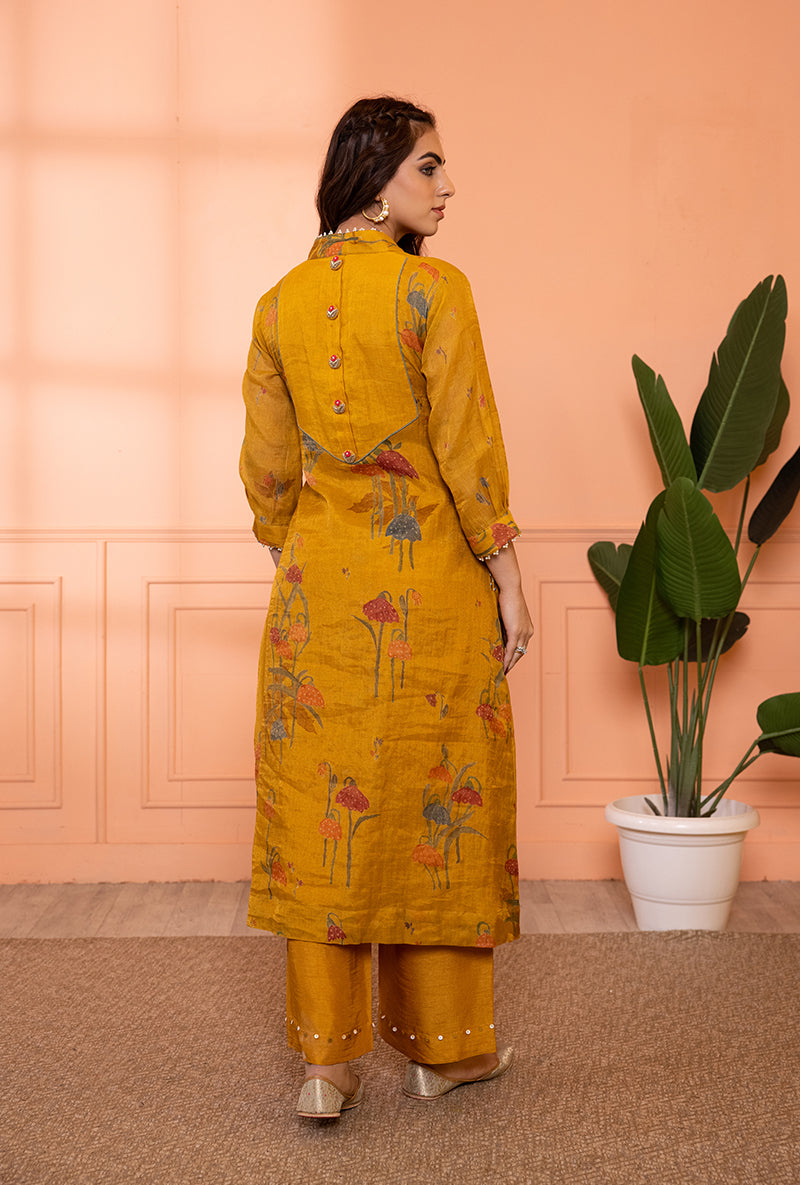 Mustard Yellow High Collar Sia Kurta Set