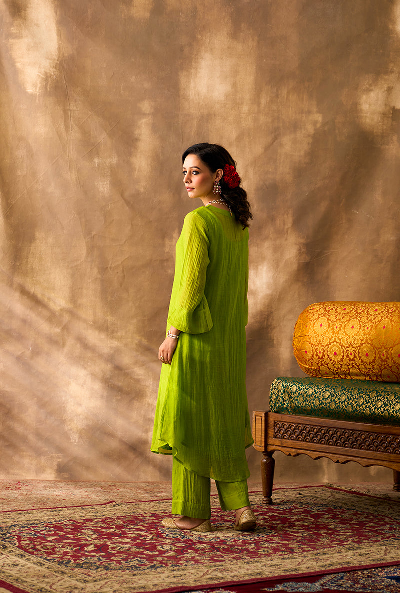 Parrot Green Hand Embroidered Khwaab Kurta Set