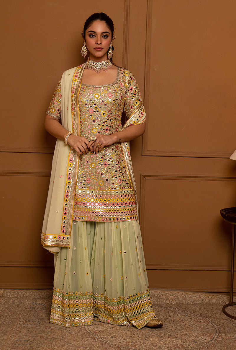 Pista Green Mirror Hoor 2.0 Gharara Set